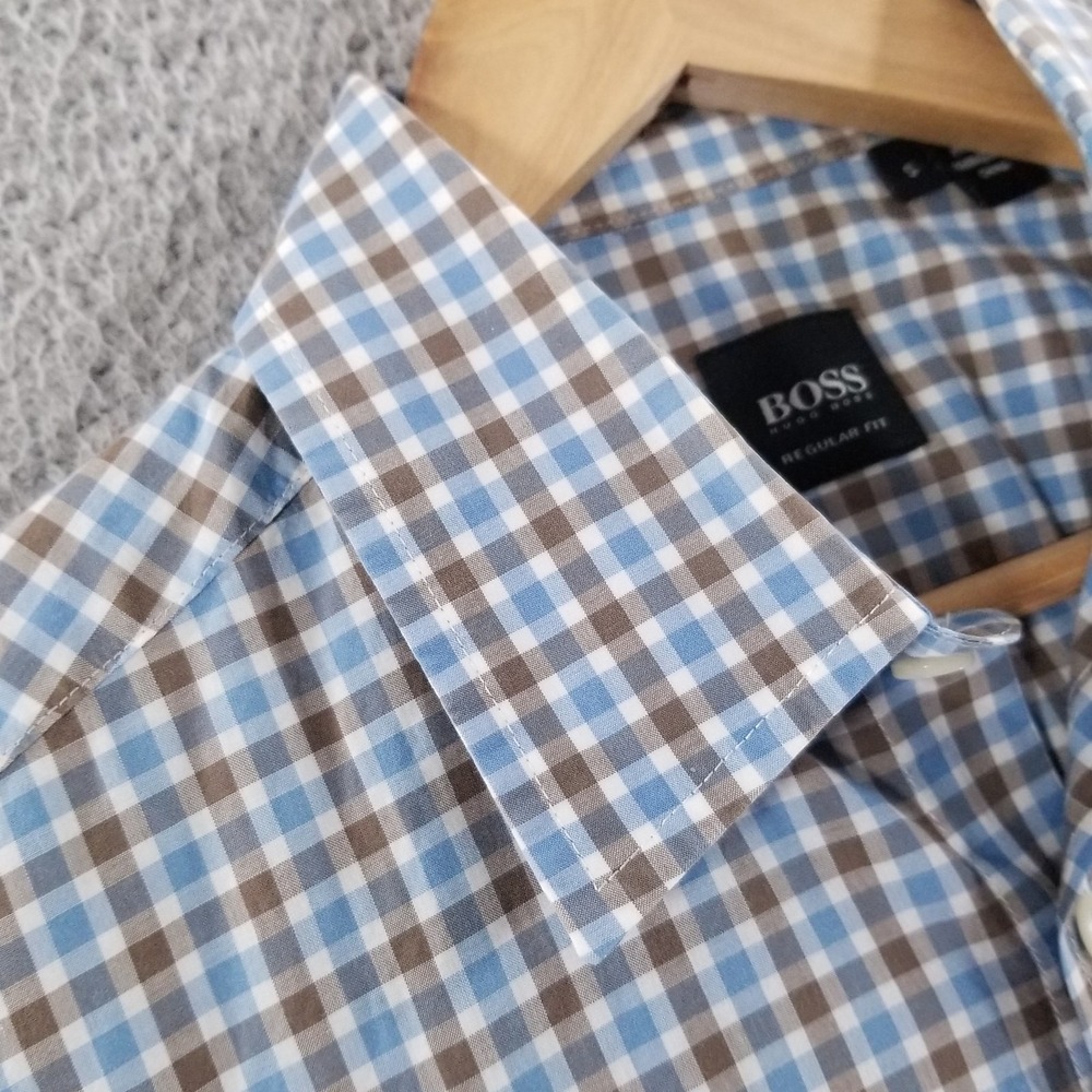 BOSS Hugo Boss Shirt Mens Small Blue Check Regular Fit Long Sleeve Button Down